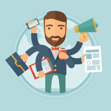 Adam Multitasking vektör çizim ile başa çıkma.