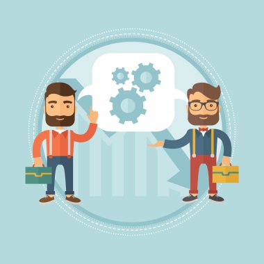 İş fikirlerini paylaşan iki işadamı.