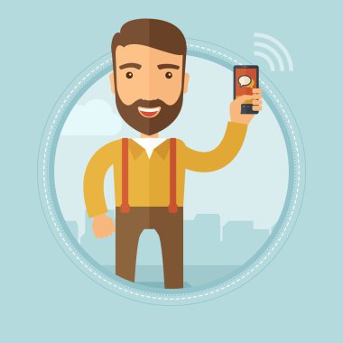 Akıllı telefon vektör illüstrasyon kullanan işadamı.