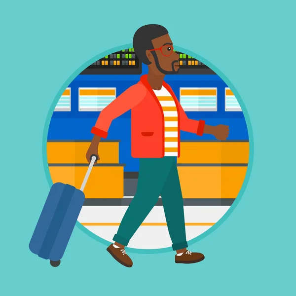 Man walking with suitcase at the airport. — Stock Vector