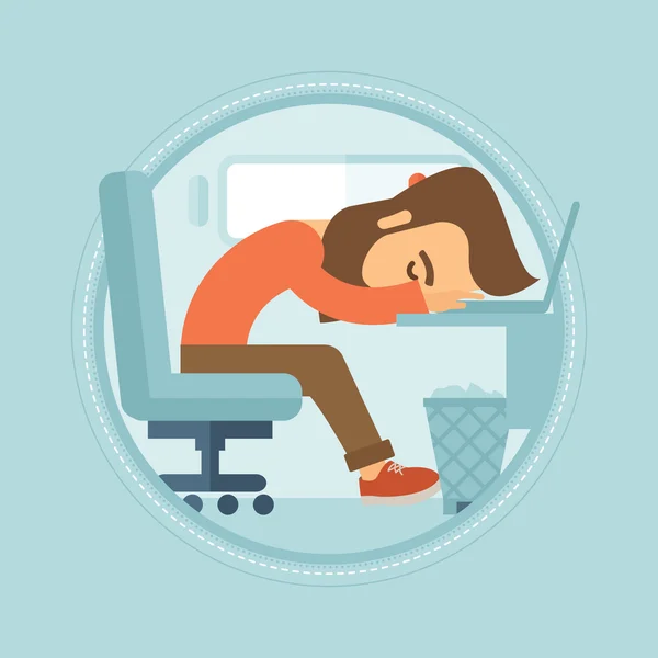 Unavený zaměstnanec spí na pracovišti. — Stockový vektor