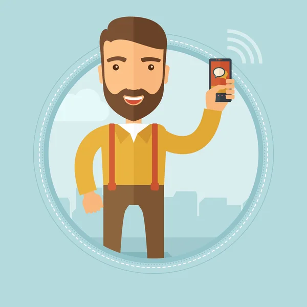 Uomo d'affari utilizzando smartphone vettoriale illustrazione . — Vettoriale Stock