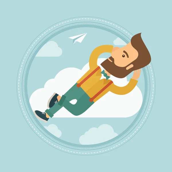 Businessman lying on cloud vector illustration. — Stock Vector