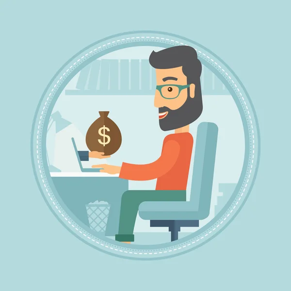 Man earning money from online business. — Stock Vector