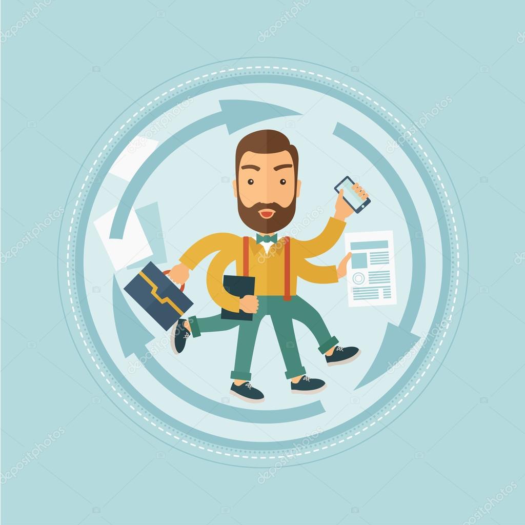 Man coping with multitasking vector illustration.