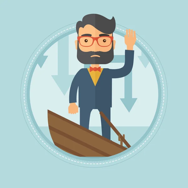 Businessman standing in sinking boat. — Stock Vector