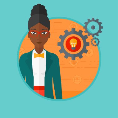 Woman with bulb and gears.