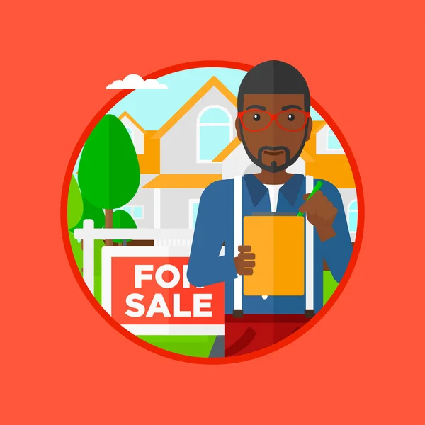 Real estate agent signing contract. — Stock Vector