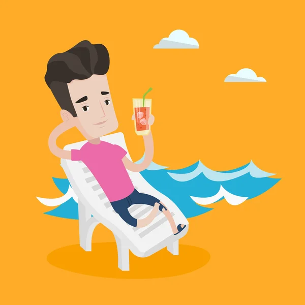 Man relaxing on beach chair vector illustration. — Stock Vector