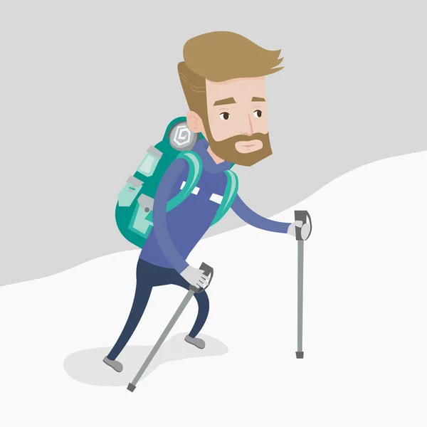 Joven montañista escalando una cresta nevada . — Vector de stock