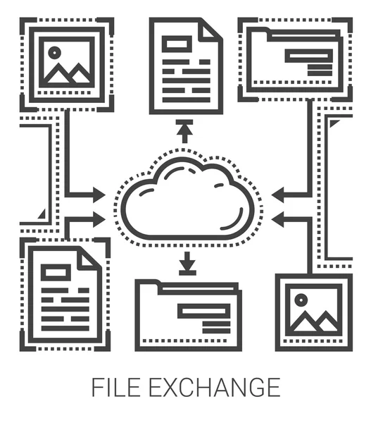 Icônes de ligne d'échange de fichiers . — Image vectorielle