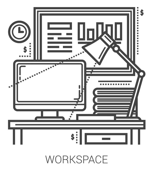 Iconos de línea del lugar de trabajo . — Vector de stock