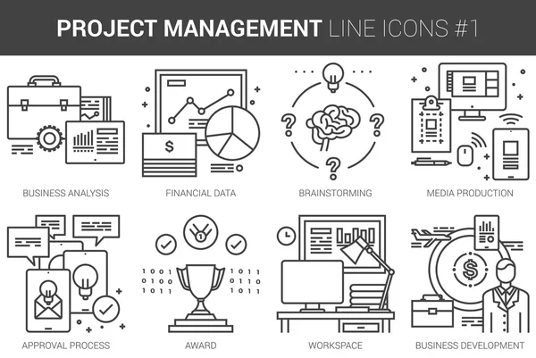 Project management lijn pictogramserie. — Stockvector