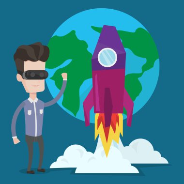 Vr kulaklık açık alanda uçan adam.