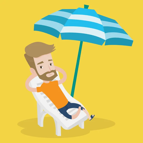 Hombre relajante en la playa silla vector ilustración . — Vector de stock