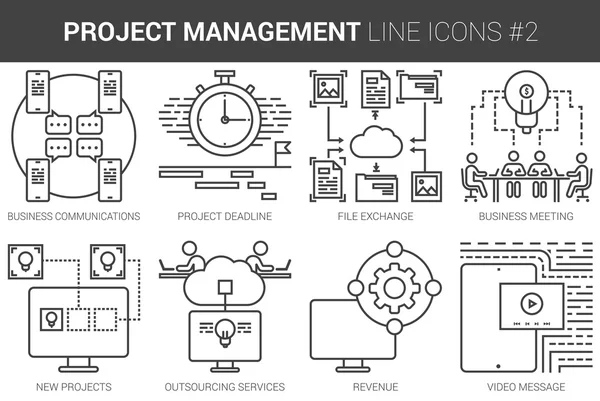 Project management lijn pictogramserie. — Stockvector