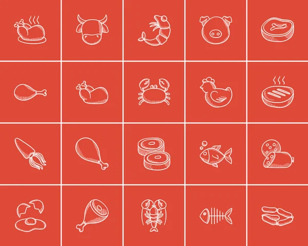 Yiyecek ve içecek çizim ikonu seti.