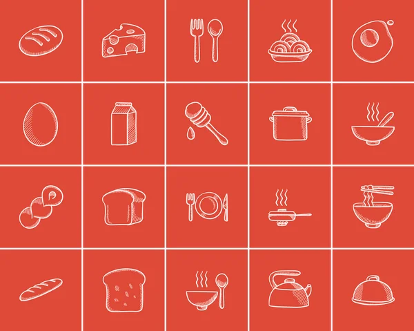 Eten en drinken sketch icon set. — Stockvector