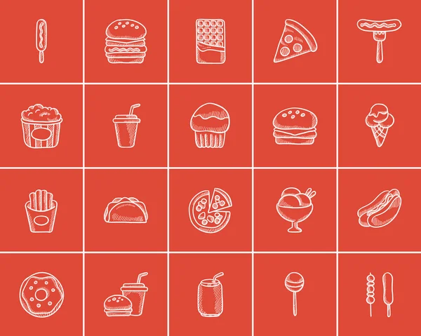 Junk food schets icon set. — Stockvector