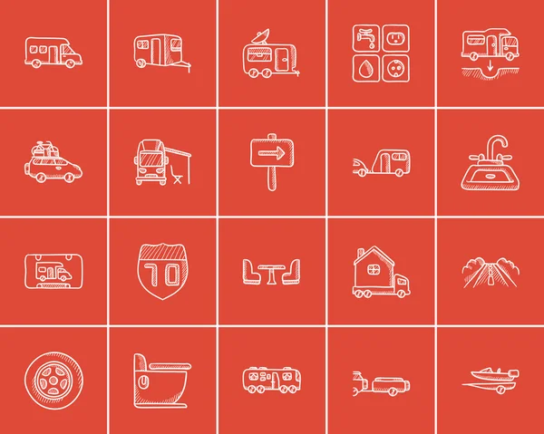 Seyahat ve tatil Icon set kroki.