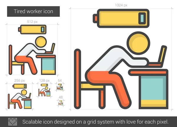 Icône de ligne de travailleur fatigué . — Image vectorielle