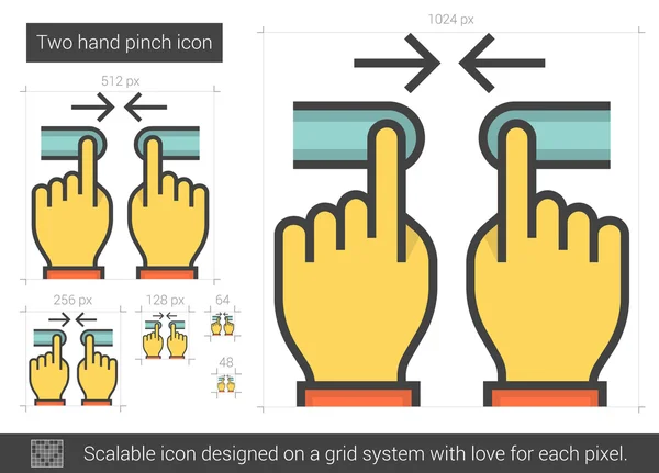 Két kéz csipet sor ikon. — Stock Vector