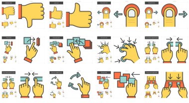Touch gestures line icon set. clipart