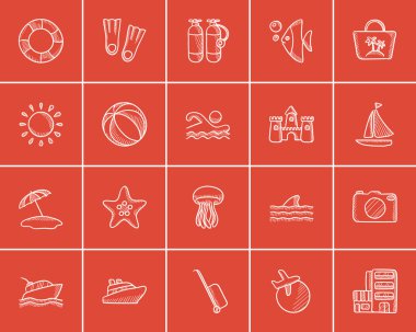 Seyahat ve tatil Icon set kroki.