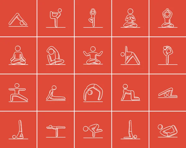 Yoga schets Icon Set. — Stockvector