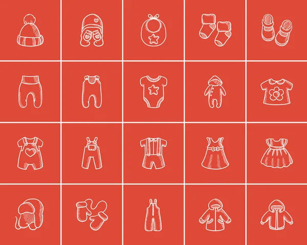 Ubrania dla dzieci szkic zestaw ikon. — Wektor stockowy