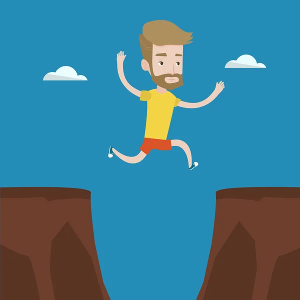 Sportsman jumping over cliff vector illustrazione . — Vettoriale Stock