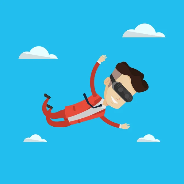Businessman in vr headset flying in the sky. — Stock Vector