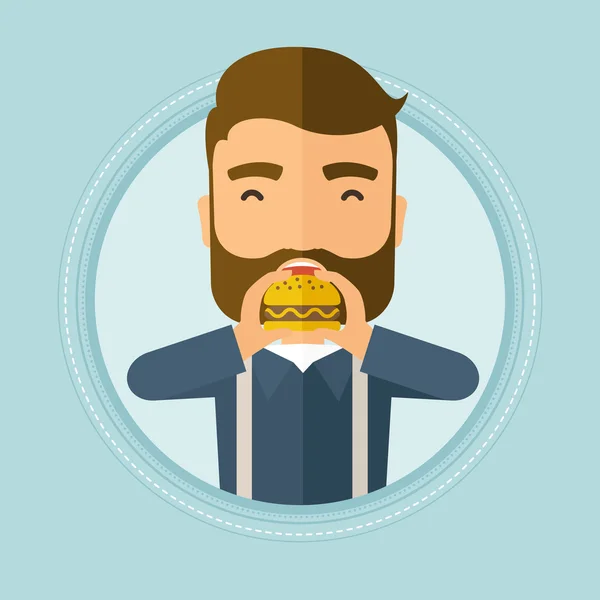 Man eten hamburger vectorillustratie. — Stockvector