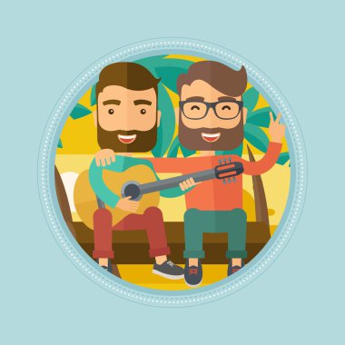 Sahilde gitar çalmak arkadaşlar.