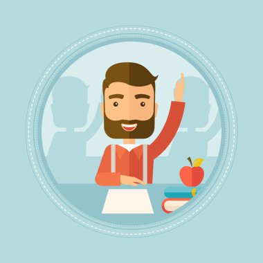 Öğrenci el bir cevap için sınıf yetiştirme.