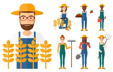 Set of agricultural illustrations with farmers. clipart