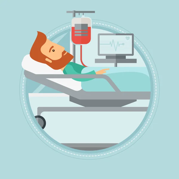 Hombre acostado en cama de hospital vector ilustración . — Vector de stock