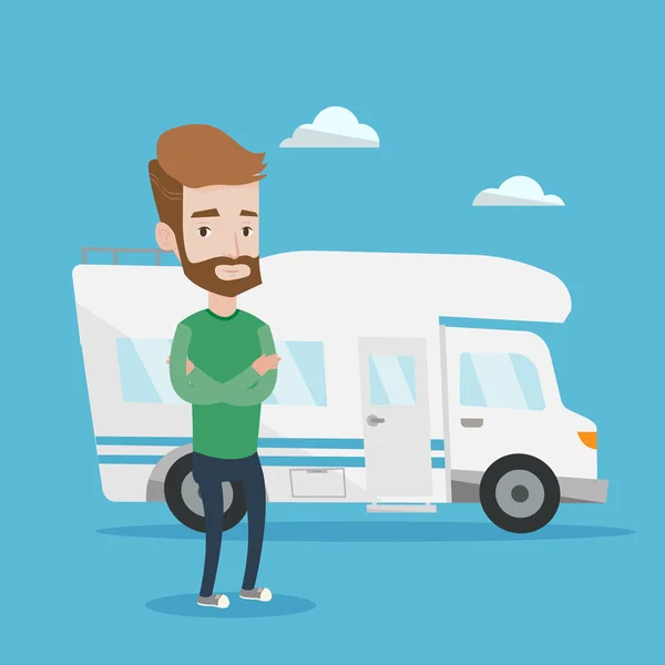 Homme debout devant le camping-car . — Image vectorielle