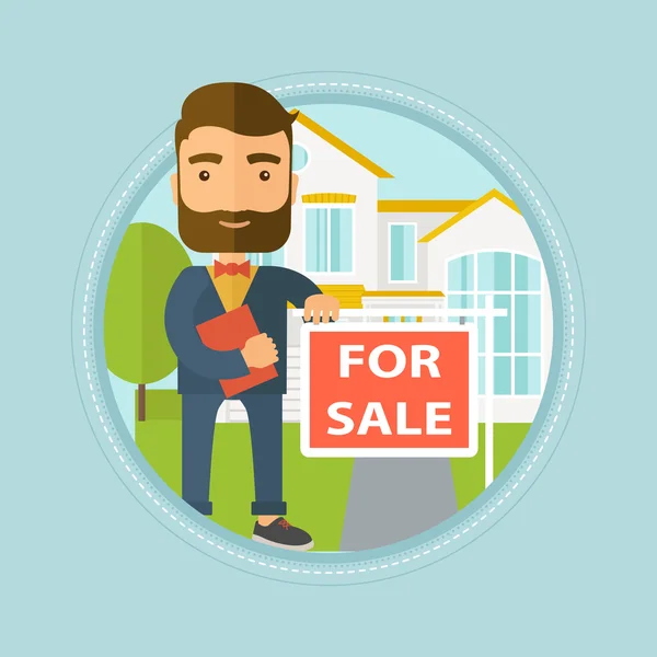 Real estate agent offering house. — Stock Vector