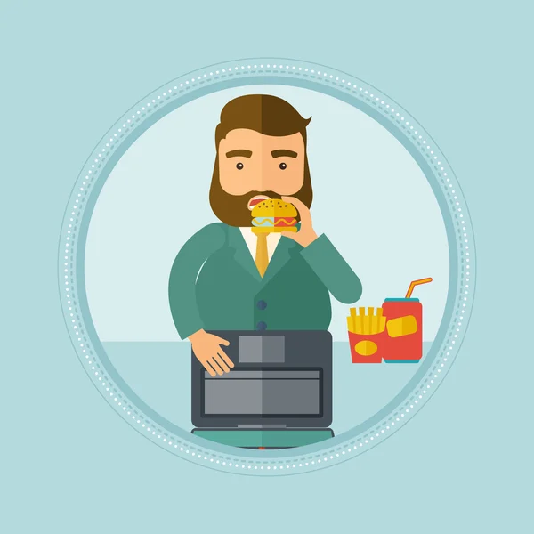 Businessman eating hamburger vector illustration. — Stock Vector