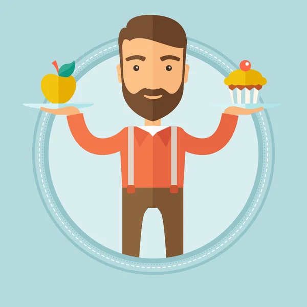 Man choosing between apple and cupcake. — Stock Vector