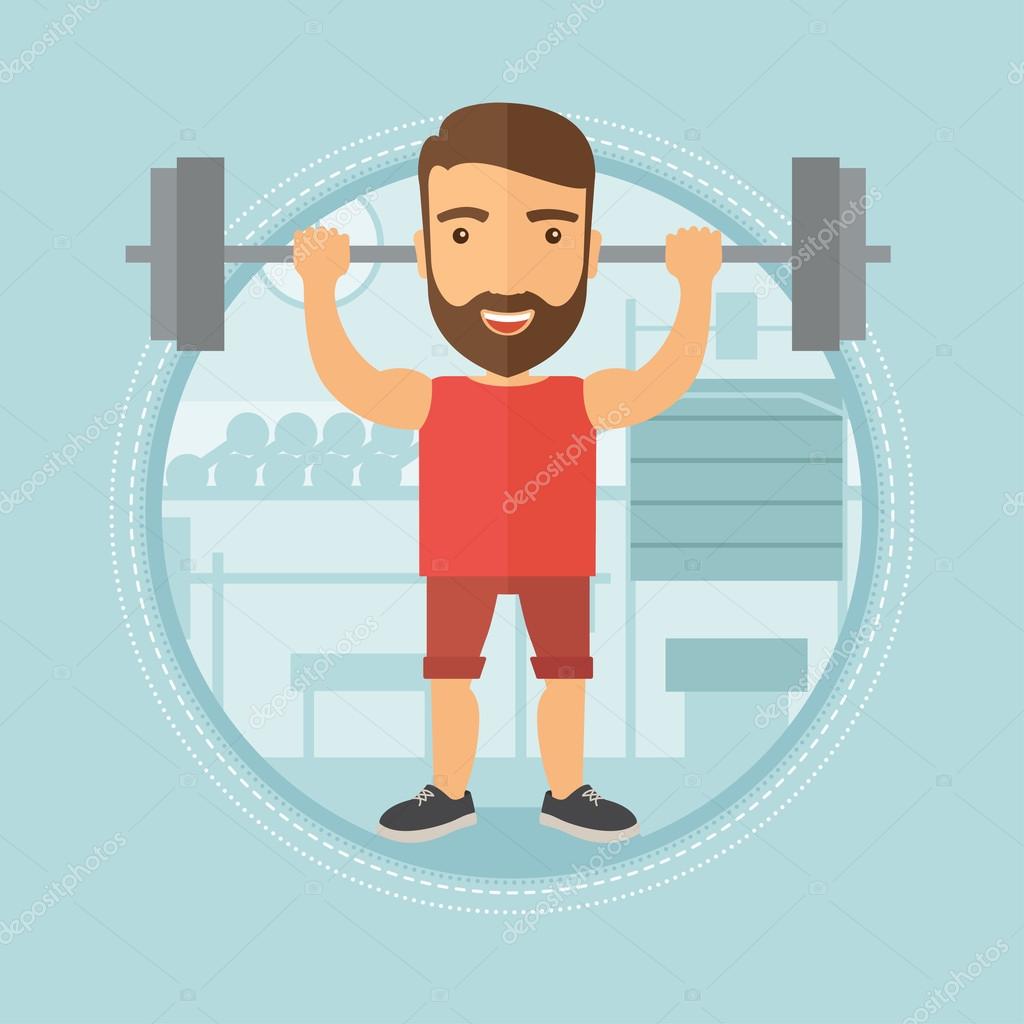Man lifting barbell in the gym vector illustration