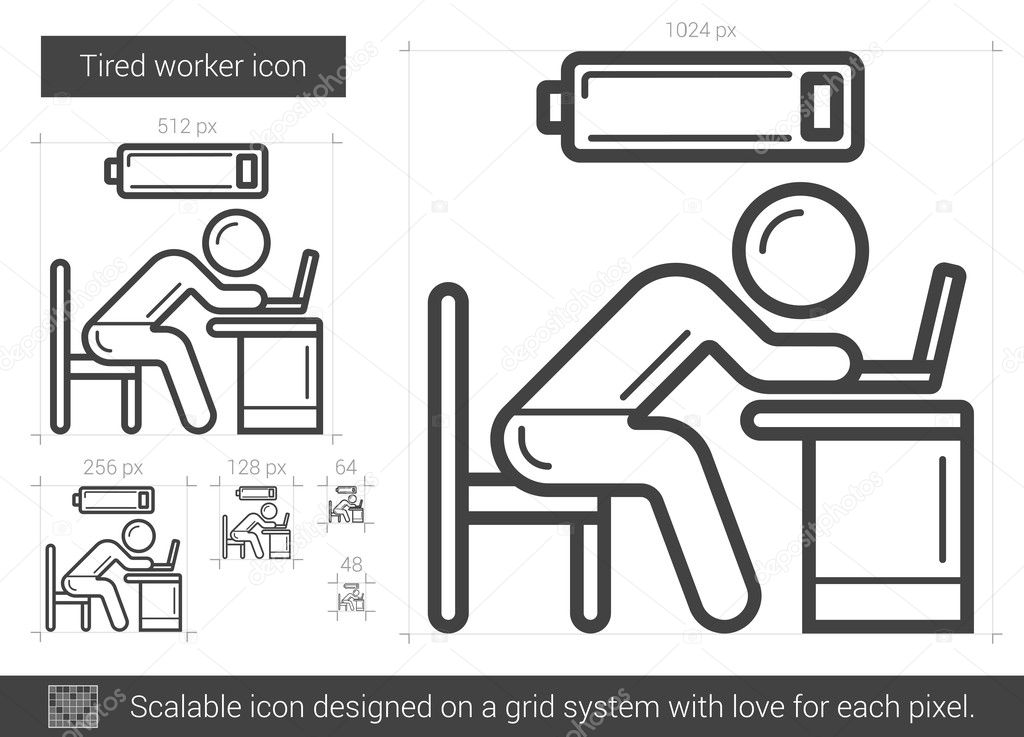 Tired worker line icon.