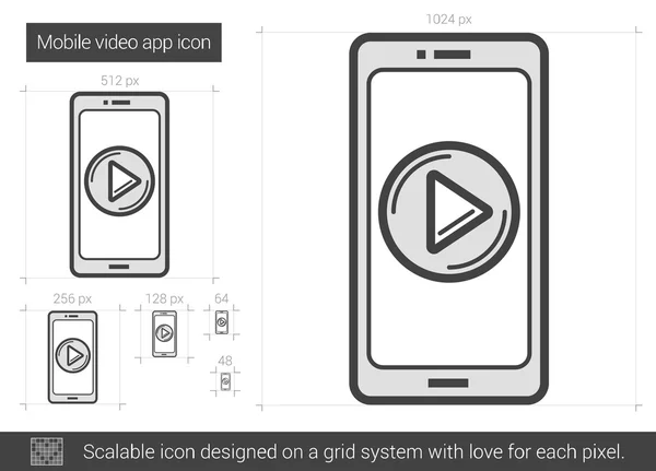 Ikona čáry mobilní aplikace video. — Stockový vektor