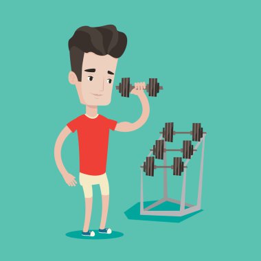 Adam dumbbell vektör çizim kaldırma.