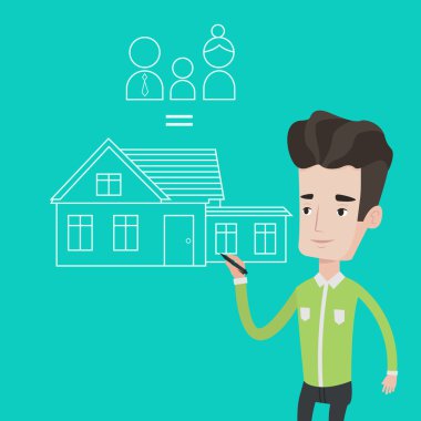 Genç adam onun müstakil ev çizim.