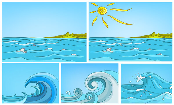 Vector cartoon set of sea backgrounds.