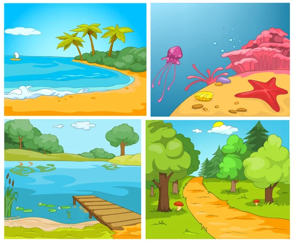 Vector cartoon set of summer backgrounds. — Stock Vector