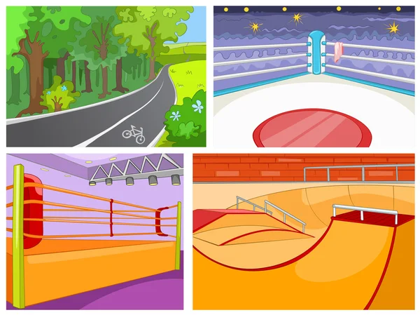 Conjunto de dibujos animados de fondos - infraestructura deportiva — Vector de stock