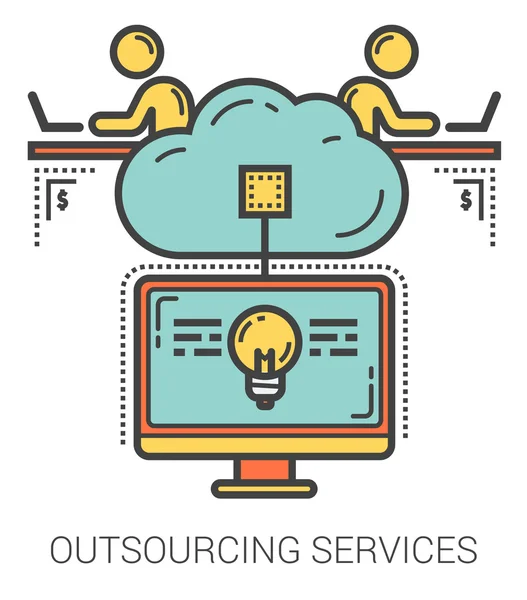 Outsourcing diensten lijn infographic. — Stockvector